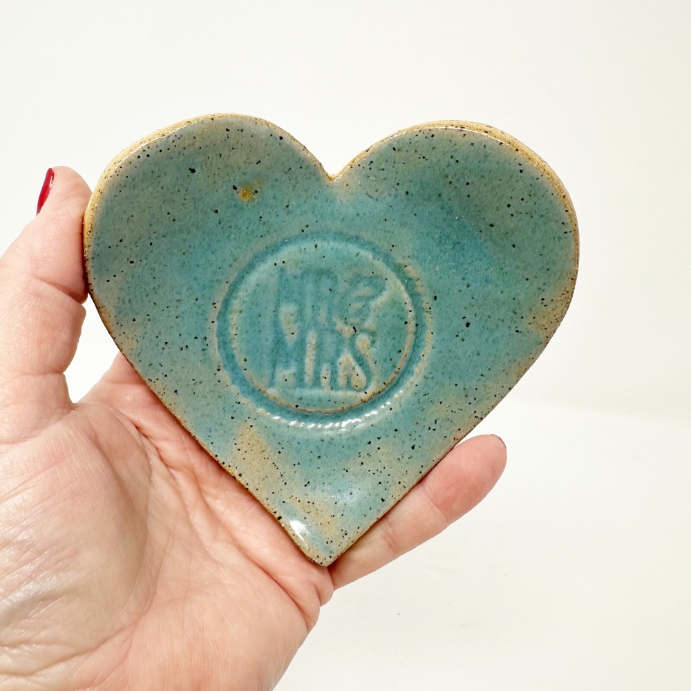 Mr & Mrs Ceramic Pottery Heart Shaped Ring‎ Dish Handmade